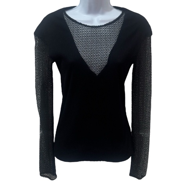 Maje Lysea Mixed Media Long Sleeve Top Gothic Fairygoth Rocker Party Size 1 (S) - Picture 2 of 9